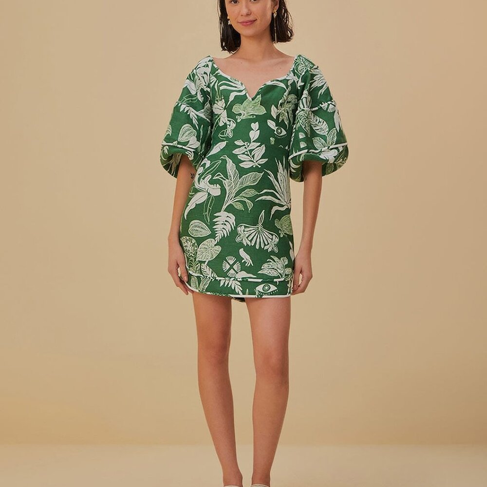 Farm Rio Forest Soul Green Short Sleeve Mini Dress NWT!